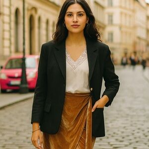 Laredoute Lace-Trimmed Cream V-Neck T Shirt Size XL